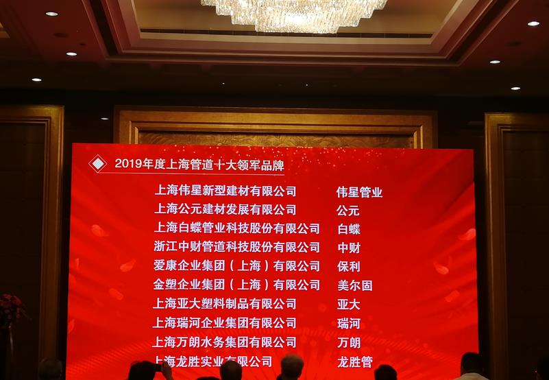第十六届金楹奖，龙胜管荣获“上海管道十大领军品牌”！
